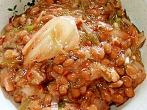 納豆の食べ方-キムチ＆甘酢めかぶ♪